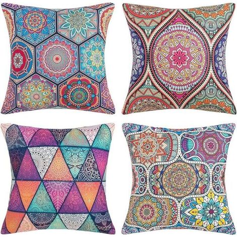 Funda de almohada bohemia de algodón y lino Datura, fundas de cojín cuadradas para cama, coche, hogar, sofá, dormitorio, sala de estar, decoración interior/exterior, 45x45cm, juego de 4 (1/5)