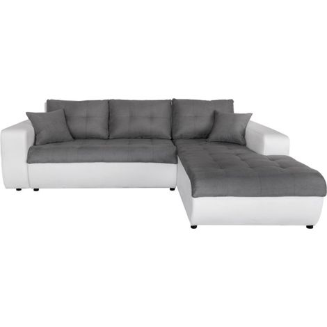 Canapé d'Angle Droit Convertible Microfibre "Liace" 242cm Gris & Blanc (1/5)
