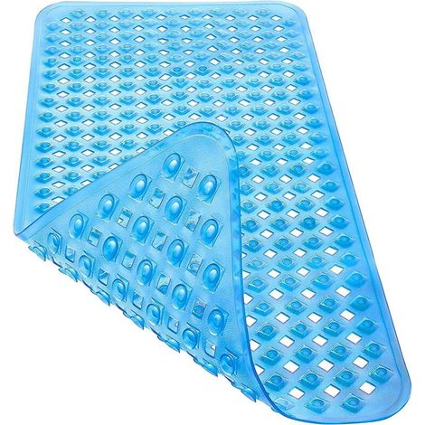 Tapis de bain antidérapant bleu sans BPA, 88 x 39 cm, fixations incluses - Résistant à la moisissure, lavable en machine (1/5)