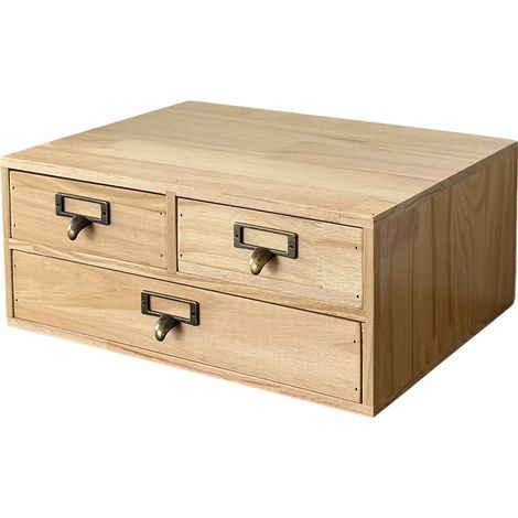 Boîtes à tiroirs en bois, tiroirs à documents plats, compartiments de rangement 2 étages/2 tiroirs Couleur naturelle (1/3)