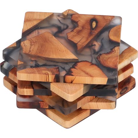 6er-Set innovative, isolierende Untersetzer aus Holz für Tassen, Bastelarbeiten, Tischdekoration, quadratische Form (1/5)