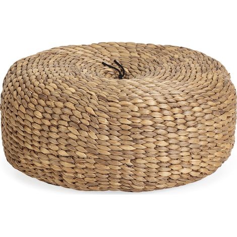 Pouf osier naturel tressé confort pour salon ou chambre - Naturel osier tressé beige marron (1/2)