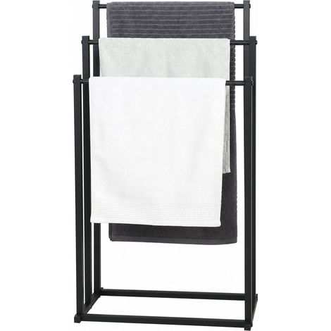 Porte-serviettes sur Pied Noir sans Perçage pour Salle de Bain (1/5)
