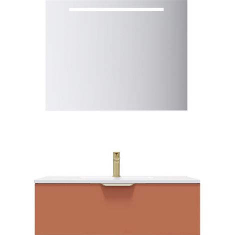 Meuble de salle de bain suspendu vasque intégrée 90cm 1 tiroir Terracotta + miroir - Venice (1/5)