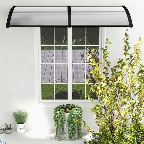 GOPLUS Auvent Porte d'Entree 199x99CM UPF 50+, Résistant au Vent avec Panneau Revêtu à Double Couche et Support en ABS, Charge 20KG (1/4)