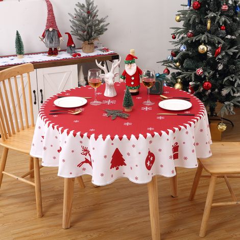 Nappe de Noël ronde imperméable anti-taches - Polyester infroissable lavable facile à essuyer - Décoration rouille festive - Pour table cuisine/salle à manger - Ø 152 cm, Rouille, 60ROUND(Germany) (1/5)