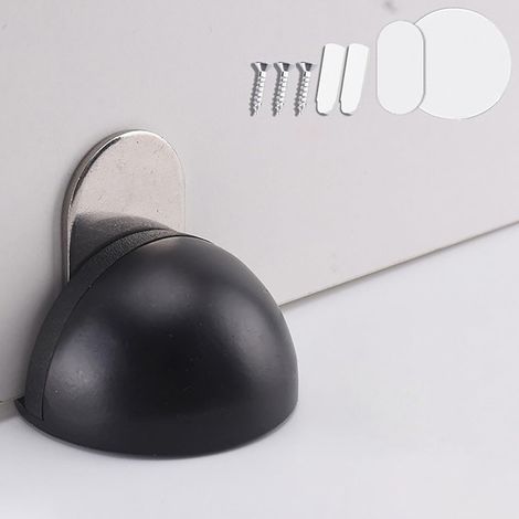 Set mit 2 magnetischen Türstoppern aus Edelstahl, Halbmond und Oval, mit Schrauben und Kleber, Türstopper aus Gummi, Wandschutz, Schwarz