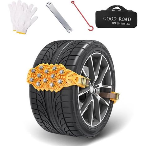 Chaînes à neige antidérapantes pour pneus de voiture et SUV de 165 à 265 mm, installation rapide, 1 pièce, jaune (1/5)