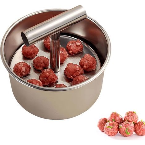 Stampo manuale in acciaio inox per polpette, per 12 polpette. Pressa ed estrusore multifunzionale. Elettrodomestico da cucina facile da usare per uso domestico. (1/4)