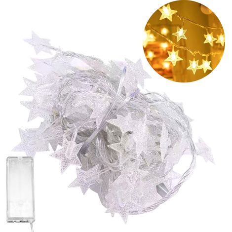 Guirnalda de luces encantadora con 20 LED en forma de estrella, flexible e impermeable según la norma IP54 (3 m, pilas AA). (1/5)