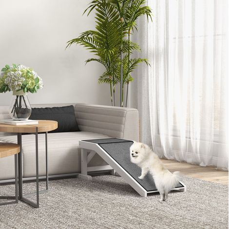Rampa para mascotas antideslizante de madera de pino y poliéster blanca y gris 125 x 40 x 35,5 cm (1/5)