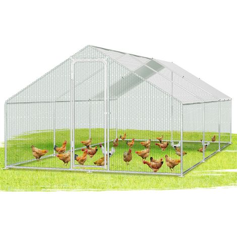 Jiubiaz Hühnerstall 3x6x2m Hühnerhaus Kleintierstall Freilaufgehege Kleintiergehege Voliere Freigehege Hühnerkäfig Geflügelstall Verzinkter Stahlrahmen mit Dach
