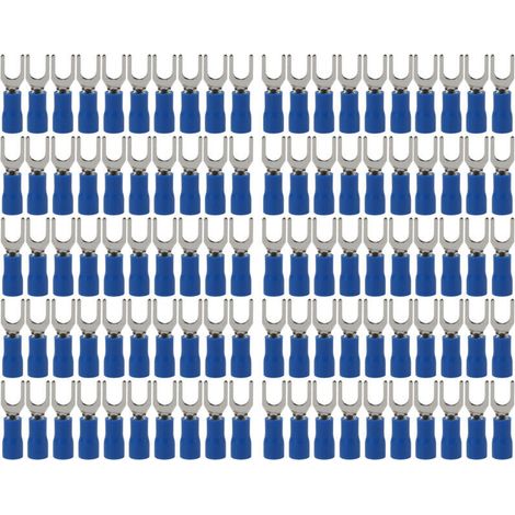 100 pièces Embouts à Fourche Bleus, Conductivité Stable 19A, Bornes à Câble Isolées pour Transport (1/5)