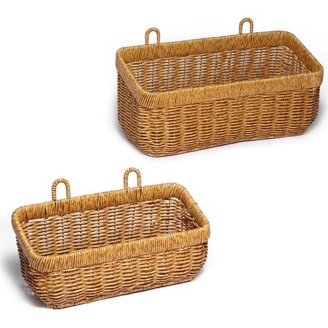 Panier Rangement, Panier Osier Suspendu Pour Cuisine, Bain, Salon, Lot de 2 Panier Mural (1/4)
