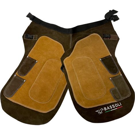 Beige Schürze kurz 650 mm: Beige Leder Hufschmiedeschürze mit vier Taschen und Magnet