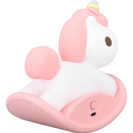 Veilleuse LED en silicone pour enfants, rechargeable par USB, motif cheval mignon avec minuterie, rose, idéale pour la chambre de bébé. (1/5)