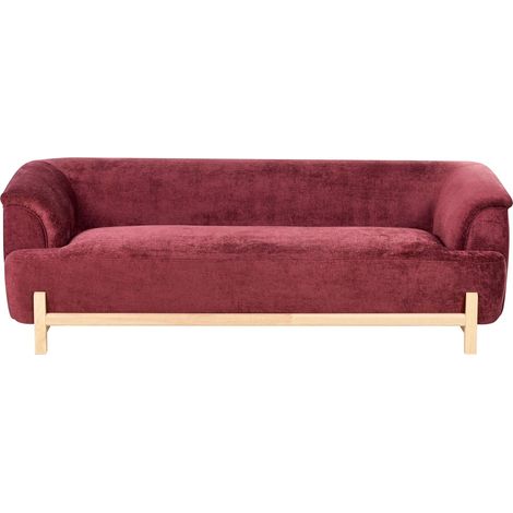 3 Seater Sofa Burgundy Chenille Upholstery Wooden Legs Living Room Modern Style ALNOR (1/5)