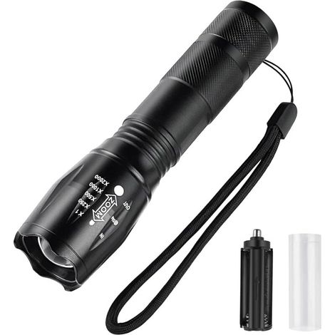 Lampe torche LED Ultra Puissante, Lampe de Poche mit Tactique Étanche, zoomable led flashlight,5 Modes, Flashlight à piles pour le Camping, Le Plein Air, Les Urgences, La Randonnée [Classe énergétique