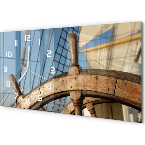 Horloge Murale Design Original 60x30 cm Verre Trempé Silencieuse Salon Gouvernail sur un yacht (1/5)