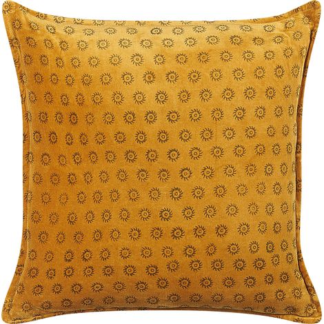 Cojín de terciopelo amarillo mostaza 45 x 45 cm sol bloque impreso boho Rapis