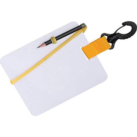 Unterwasser-Whiteboard mit drehbarem Clip und Stift, geeignet für Wassersportarten wie Tauchen und Schwimmen. (1/5)