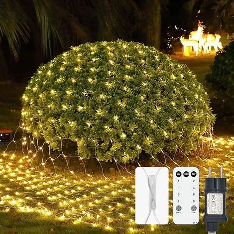 Liyade Filet lumineux d'extérieur, 2x2m 144 LED guirlande lumineuse d'extérieur blanc chaud avec prise, filet lumineux d'intérieur étanche avec télécommande et minuterie 8 modes, pour buissons jardin (1/5)