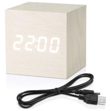Wooden Digital Alarm Clock - Modern Cubic Desk Alarm Clock, Displaying Time, Date and Temperature (1/5)