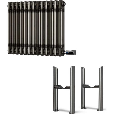 Alpha - Raw Metal Column Electric Radiator H500mm x W599mm 3 Column 600w Thermostatic WIFI - Feet Included