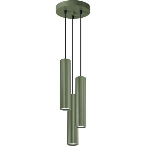 Lámpara colgante Karbon verde oliva aluminio 3xGU10 19.5cm Sollux (1/5)
