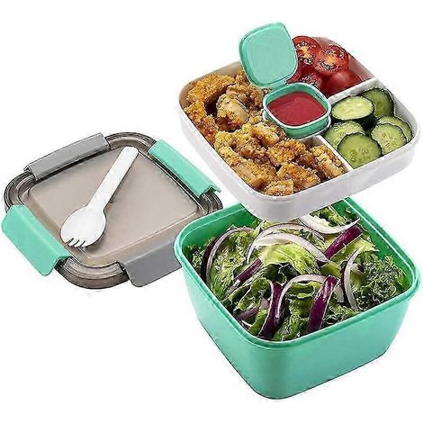 Boîte à lunch à emporter, saladier de 1500 ml à 3 compartiments, pour garnitures de salade (JP) (1/5)