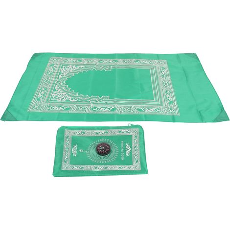 Tapis de prière musulman avec 4 coins stabilisés en fer, couverture de voyage extérieur, vert clair, incluant boussole (1/5)