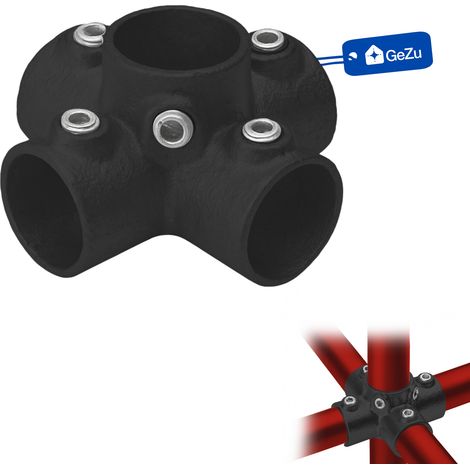 Croix à quatre douilles Ø42 mm galvanisé à chaud revêtement poudre noir – pince de fixation tubulaire 4 prises connecteur de tube robuste – Raccord ubulaire croix, kee klamp, connecteur voies – GeZu I (1/5)