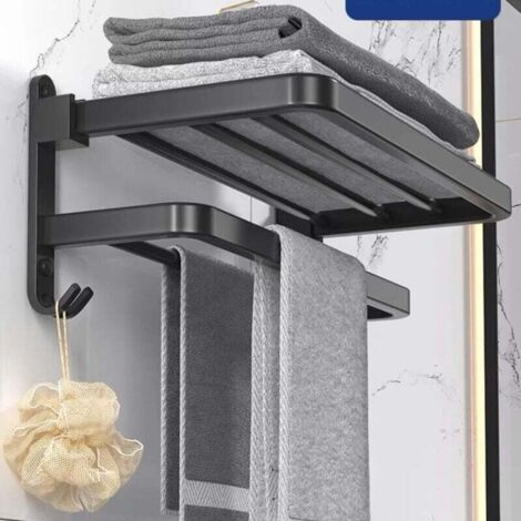 60cm Faltbarer Badetuchständer Handtuchregal Badezimmer mit Handtuchstange Wandregal Handtuchhalter Handtuchstangen Aluminium