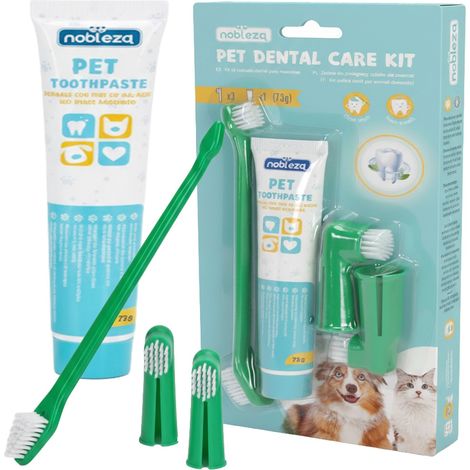 Nobleza Set Igiene Orale Cani/Gatti Spazzolino Doppia Estremità Dentifricio