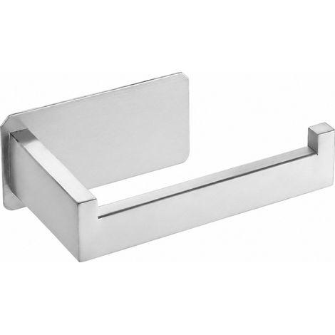 Porte-papier toilette en acier inoxydable, sans perçage, fixation murale, tube carré, argent (1/5)