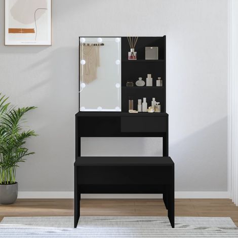 Ensemble de coiffeuse avec LED Table de maquillage Compartiments de Rangement Coiffeuse Maquillage Noir Bois d'ingénierie DNBD35450 (1/5)