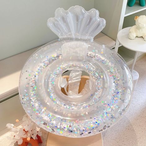 Bouée pour enfants avec coquille pailletée transparente - Flotteur épais pour piscine, siège intégré 7.5‑17.5kg - Cercle flottant gonflable (1/5)