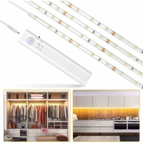 Lampe de Placard, 30LED 1M Veilleuse Bande Lumineuse Ruban,Lampe de capteur de mouvement pour placard/armoire/placard escalier/couloir/armoire,Alimentée par Batterie (100cm) (1/4)