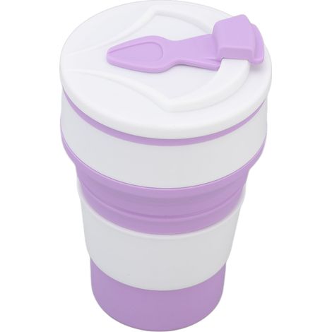 Gobelet pliable en silicone de 500 ml, portable et résistant à la chaleur, idéal pour boire de l'eau ou du thé en extérieur, parfait pour les voyages d'affaires et de loisirs. Couleur : violet foncé. (1/5)