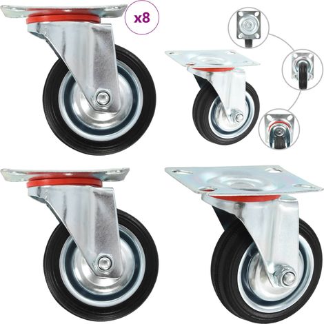 8 pcs Roulettes pivotantes 75 mm - Roulettes Pivotantes - Roulettes Industrielles - Chariots Mobiles - Accessoires Meuble - Fixation Meuble - Home & Living (1/5)