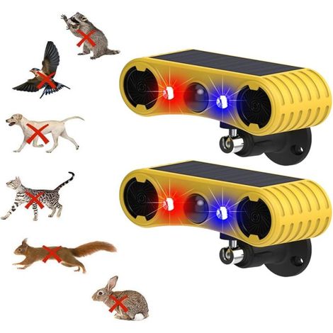 Lot de 2 alarmes solaires avec détecteur de mouvement – Sirène 129 dB, 13 sons, 4 modes (anti-aboiement), lumière stroboscopique. Répulsif anti-animaux pour jardin, cour et clôture. (1/5)