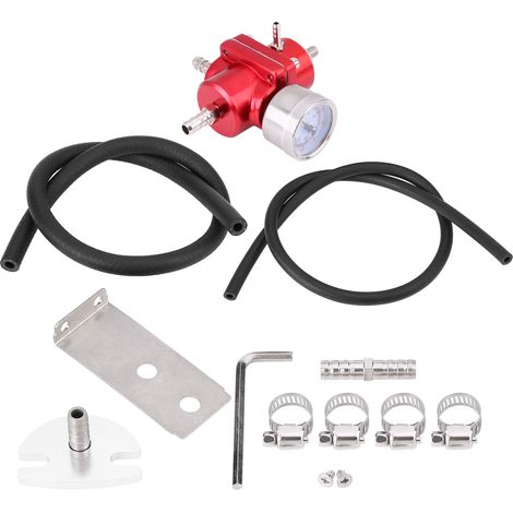 Régulateur de pression de carburant universel en aluminium rouge 0-140 PSI ajustable avec manomètre et kit flexible (1/5)