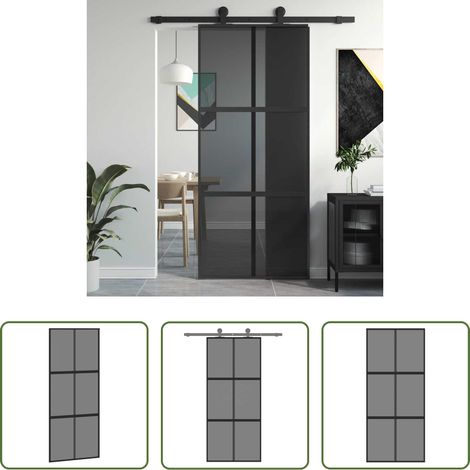 vidaXL Puerta corredera vidrio templado y aluminio negra 90x205 cm (1/5)