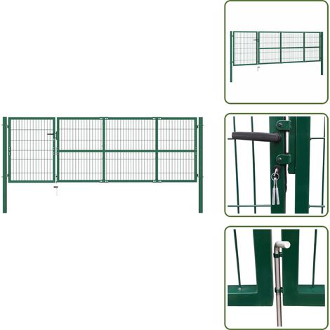 Puerta de jardín verde - vidaXL Puerta de jardín con postes 350x100 cm acero verde - Puerta de valla con postes
