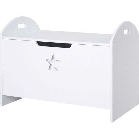 Baule Contenitore Panca Portagiochi Bambini Legno Bianco 62x40x46,5cm Cerniere Sicurezza