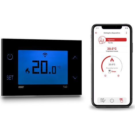 VEMER - Termostato WiFi da Parete TUO GO WI-FI VE801200 Cronotermostato Smart con App Clima Vemer Programmazione Settimanale 230V Nero (1/2)