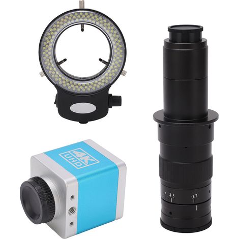 4K-Mikroskopkamera mit HD-Ausgang, USB-Industriekamera mit 180-facher Vergrößerung, Ringlicht, 100–240 V, EU-Stecker (1/5)