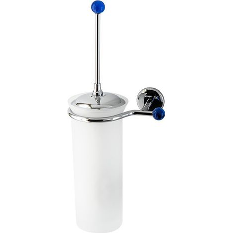 Porta scopino da bagno a parete linea elite in ottone cromato e vetro satinato con finali in vetro colorato - accessori bagno, colore finali vetro blu trasparente (1/2)