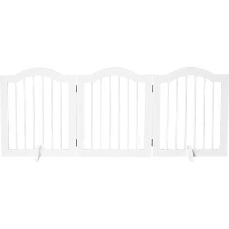 Valla plegable para perros de 3 paneles con patas de apoyo, MDF y madera blanca (1/5)