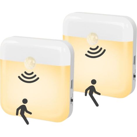 Bewegungsmelder-Nachtlichter – 2er-Pack – Wiederaufladbare LED-Nachtlichter mit USB-C-Anschluss – Warmweißes Licht – Automatisches Einschalten – Magnetisch – Bewegungsmelder – Geeignet für Kinderzimme (1/5)